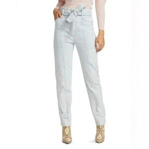 High-Waisted Light Wash Paperbag Waist Jeans With Adjustable Tie Belt For Women
